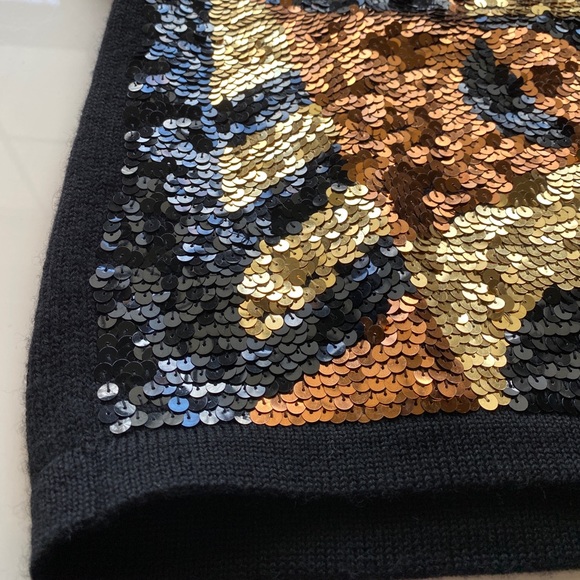 Vintage Semplice Sequin Metallic Front Design Black Wool Cropped Sweater EUC Med - Picture 2 of 16